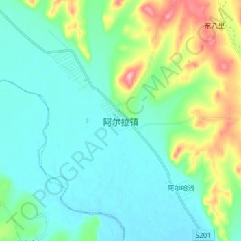 Topografische Karte 阿尔拉镇, Höhe, Relief