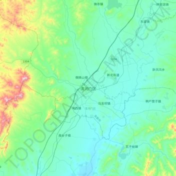 Topografische Karte 清河门区, Höhe, Relief