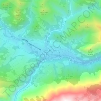 Topografische Karte Arenas de Cabrales, Höhe, Relief