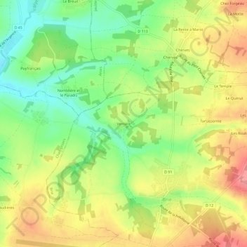 Topografische Karte Verrière, Höhe, Relief