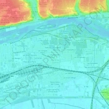 Topografische Karte Les Coutures, Höhe, Relief