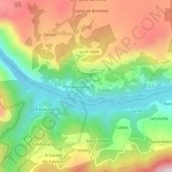 Topografische Karte Chanteiro, Höhe, Relief