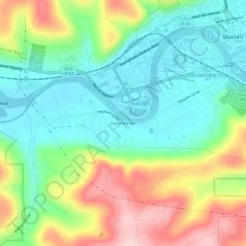 Topografische Karte South Warren, Höhe, Relief