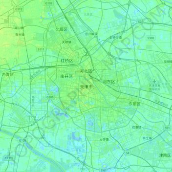 Topografische Karte 天津市, Höhe, Relief
