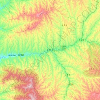 Topografische Karte 大宁县, Höhe, Relief