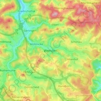 Topografische Karte Wenden, Höhe, Relief