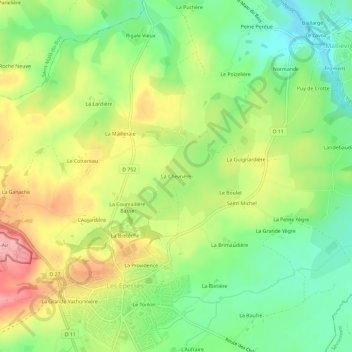 Topografische Karte La Chevrière, Höhe, Relief