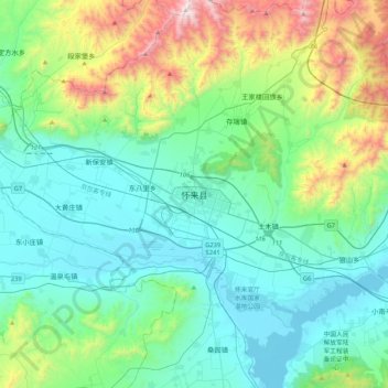 Topografische Karte 怀来县, Höhe, Relief