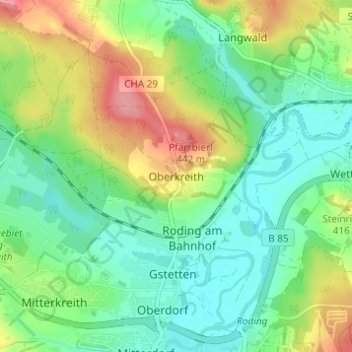 Topografische Karte Oberkreith, Höhe, Relief