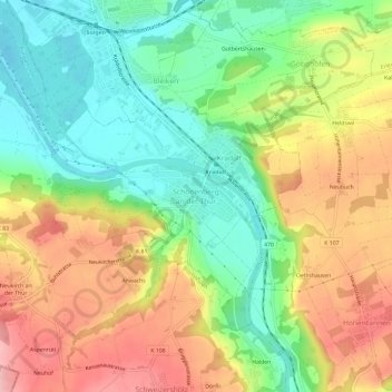 Topografische Karte Schönenberg an der Thur, Höhe, Relief