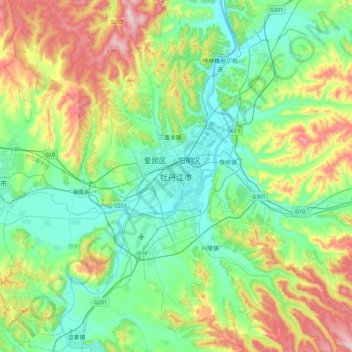 Topografische Karte 牡丹江市, Höhe, Relief