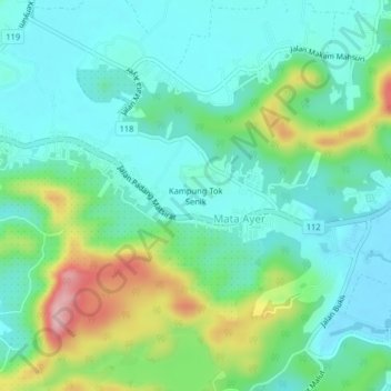 Topografische Karte Kampung Tok Senik, Höhe, Relief