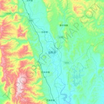 Topografische Karte 远安县, Höhe, Relief