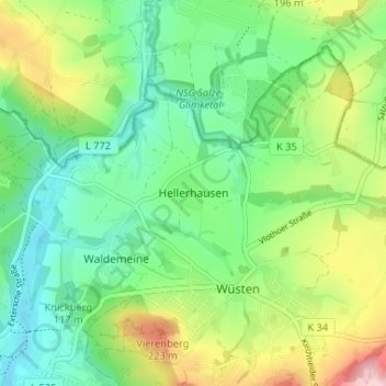 Topografische Karte Hellerhausen, Höhe, Relief