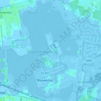 Topografische Karte Meerland, Höhe, Relief