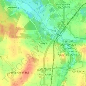 Topografische Karte Gorzew, Höhe, Relief