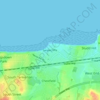 Topografische Karte Swalecliffe, Höhe, Relief