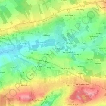 Topografische Karte Pennarun, Höhe, Relief