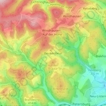 Topografische Karte Beukenbeul, Höhe, Relief