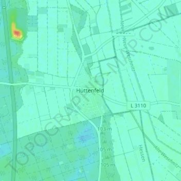 Topografische Karte Hüttenfeld, Höhe, Relief