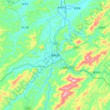 Topografische Karte 靖州县, Höhe, Relief