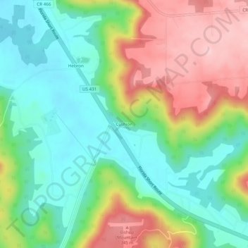 Topografische Karte Cushion, Höhe, Relief