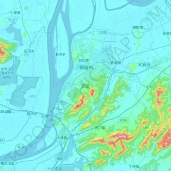 Topografische Karte 郊区, Höhe, Relief