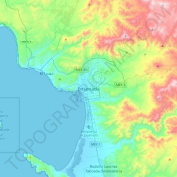 Topografische Karte Ensenada, Höhe, Relief