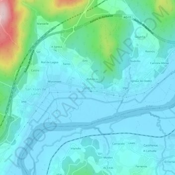 Topografische Karte Dodro, Höhe, Relief