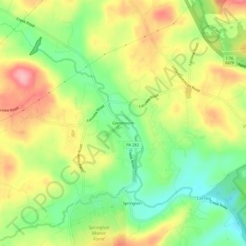 Topografische Karte Glenmoore, Höhe, Relief