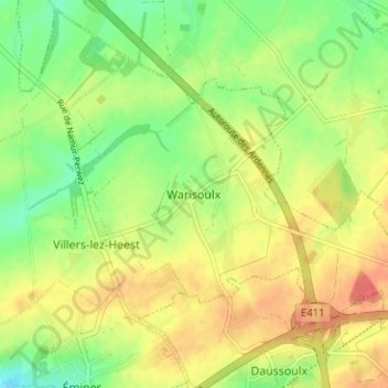 Topografische Karte Warisoulx, Höhe, Relief