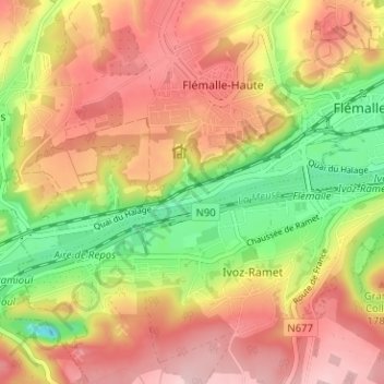 Topografische Karte Chokier, Höhe, Relief