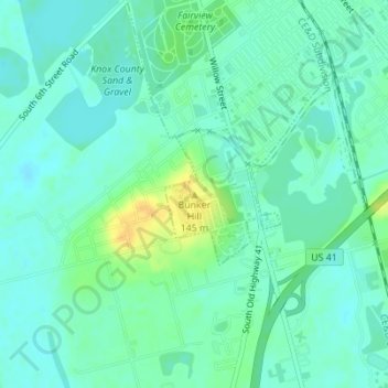 Topografische Karte Bunker Hill, Höhe, Relief