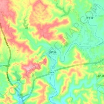 Topografische Karte 新桥镇, Höhe, Relief