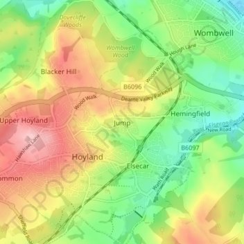 Topografische Karte Jump, Höhe, Relief