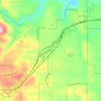 Topografische Karte Rockerville, Höhe, Relief