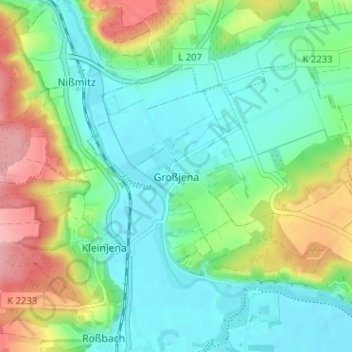 Topografische Karte Großjena, Höhe, Relief