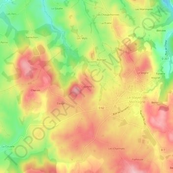 Topografische Karte Courtine, Höhe, Relief
