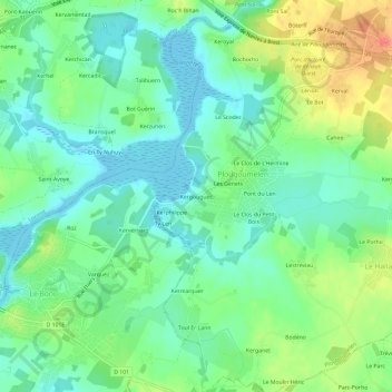 Topografische Karte Kergouguec, Höhe, Relief