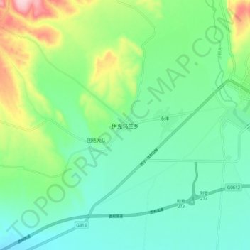 Topografische Karte 伊克乌兰乡, Höhe, Relief