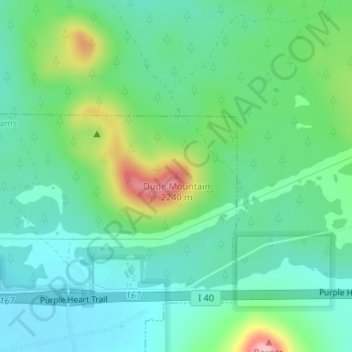 Topografische Karte Dude Mountain, Höhe, Relief