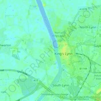 Topografische Karte West Lynn, Höhe, Relief