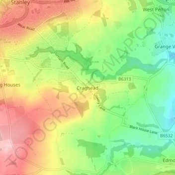 Topografische Karte Craghead, Höhe, Relief