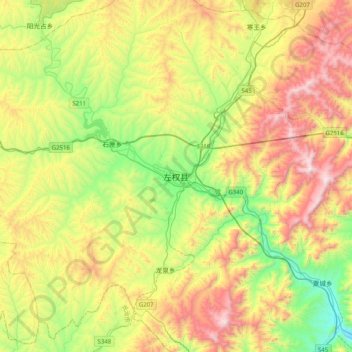 Topografische Karte 左权县, Höhe, Relief