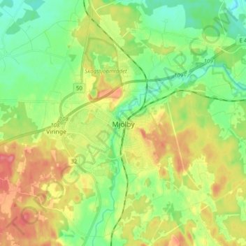 Topografische Karte Mjölby, Höhe, Relief