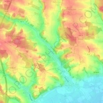 Topografische Karte Aufham, Höhe, Relief