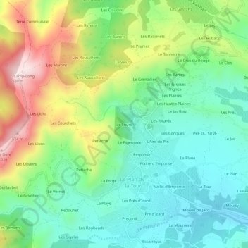 Topografische Karte Le Sourd, Höhe, Relief