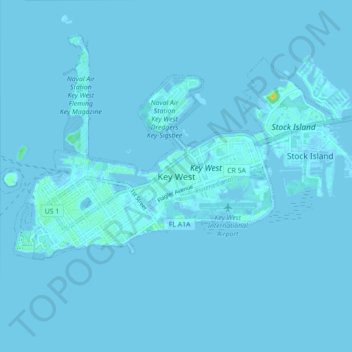Topografische Karte Key West, Höhe, Relief