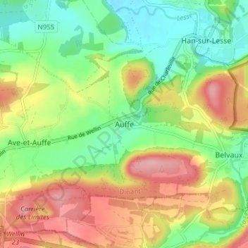 Topografische Karte Auffe, Höhe, Relief