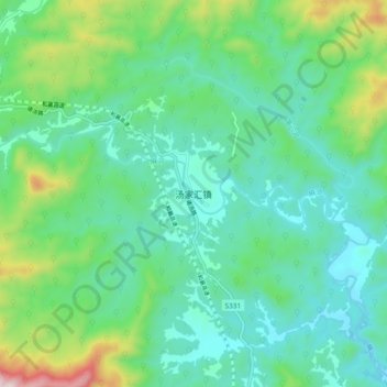 Topografische Karte 汤家汇镇, Höhe, Relief